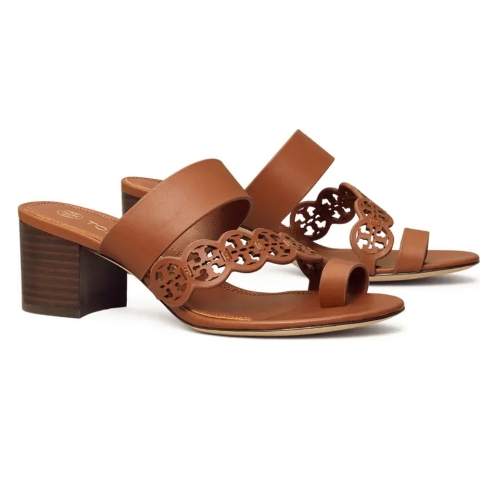 TORY BURCH Tiny Miller 55mm Toe Ring Heeled Sandal Calf Leather - Size 9.5